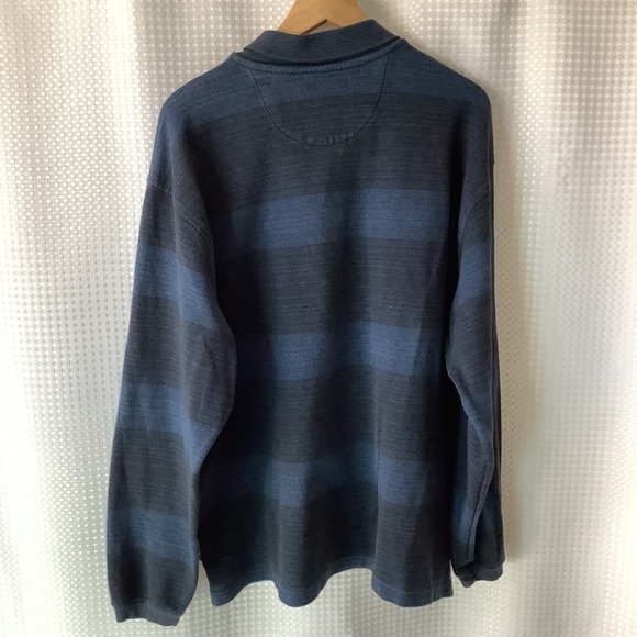 Geoffrey Beene Mens Polo Shirt Long Sleeve Blue Horizontal Stripes Heavy Weight - Picture 3 of 7